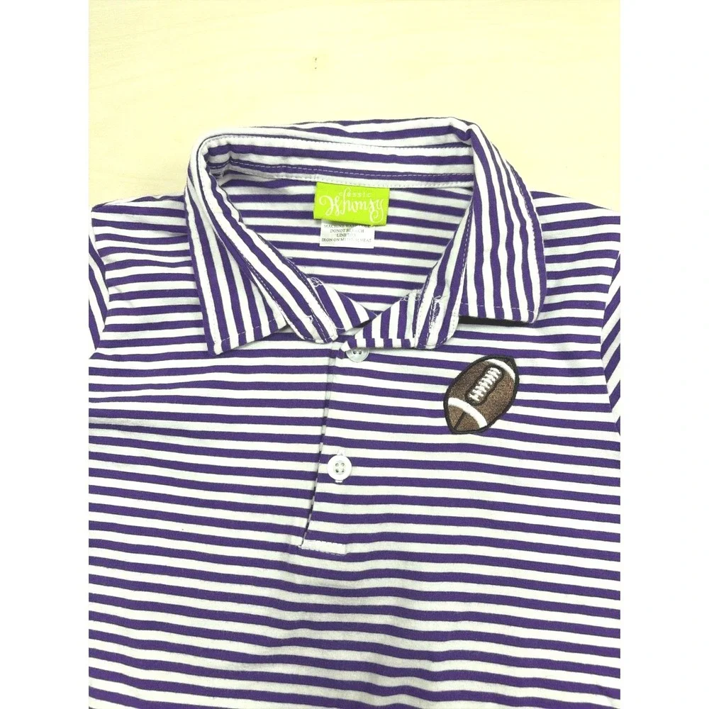 Classic Whimsy Boys Purple White Striped Football Polo Shirt Size 6